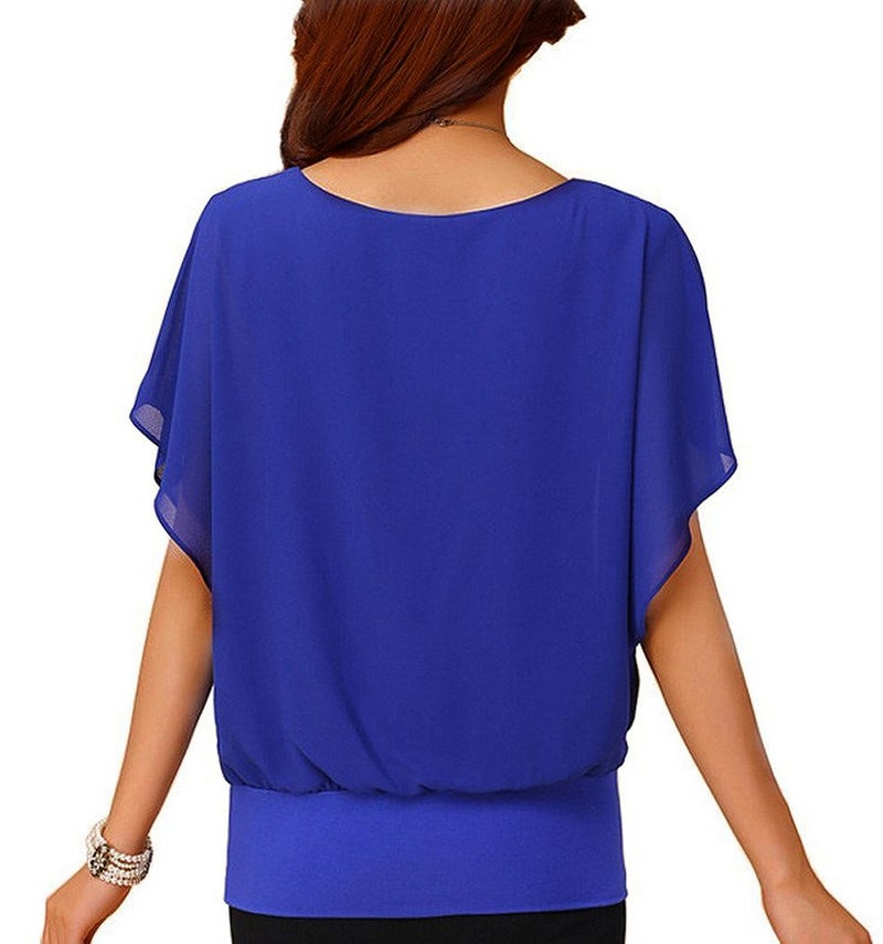 VIISHOW Women's Loose Casual Short Sleeve Chiffon Top T-Shirt Blouse Blue M - Image 2